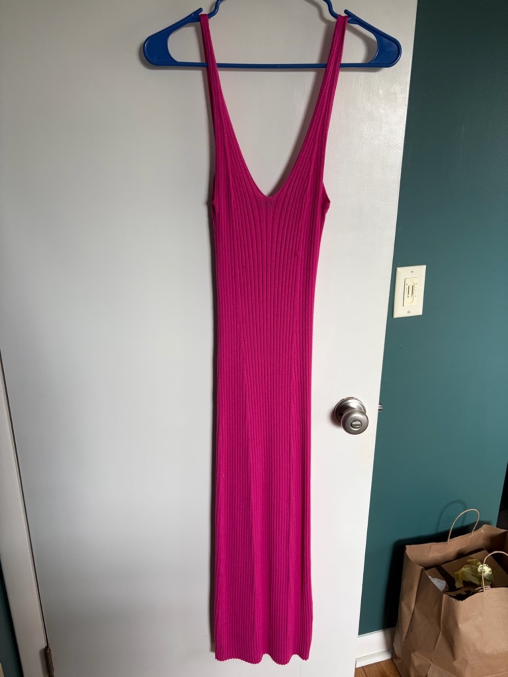 Sleeveless Ribbed Maxi Dress in Fuchsia